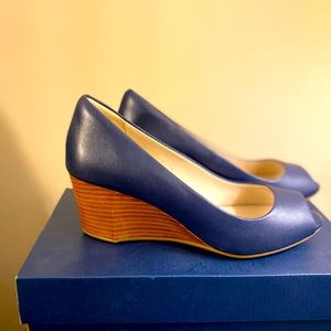 Cole Haan Marine Blue Leather Wedge Size 7 - NEW